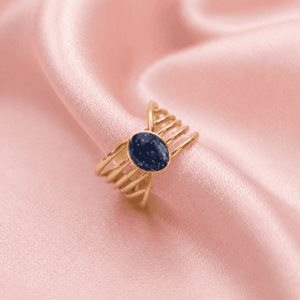 Bague dorée acier inoxydable et argile polymère bleu effet pailleté